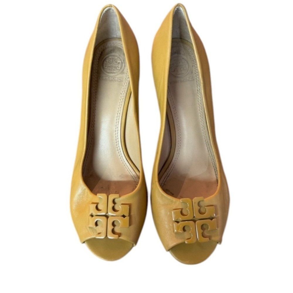 Tory Burch Leather Peep Toe Wedge Sandals Size 7